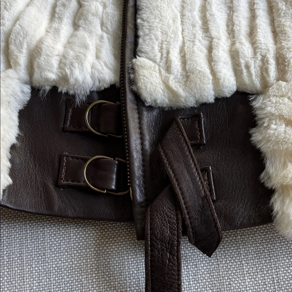 Diane Von Furstenberg White and Brown Teddy Jacket white rabbit fur - Picture 3 of 4